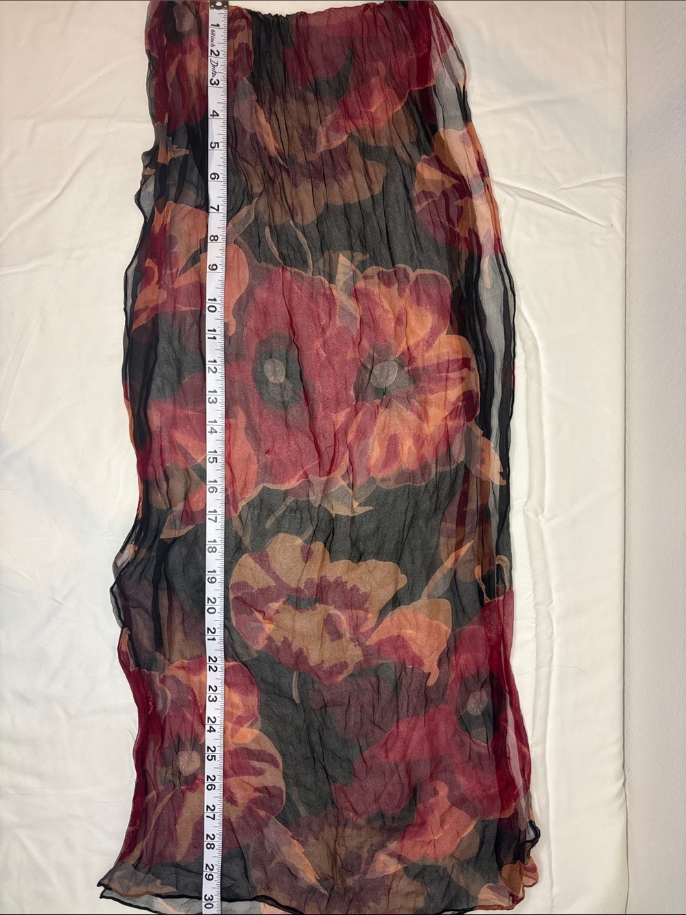 Women's Sheer Floral Scarf - Burgundy, Black & Tan - Picture 4 of 7